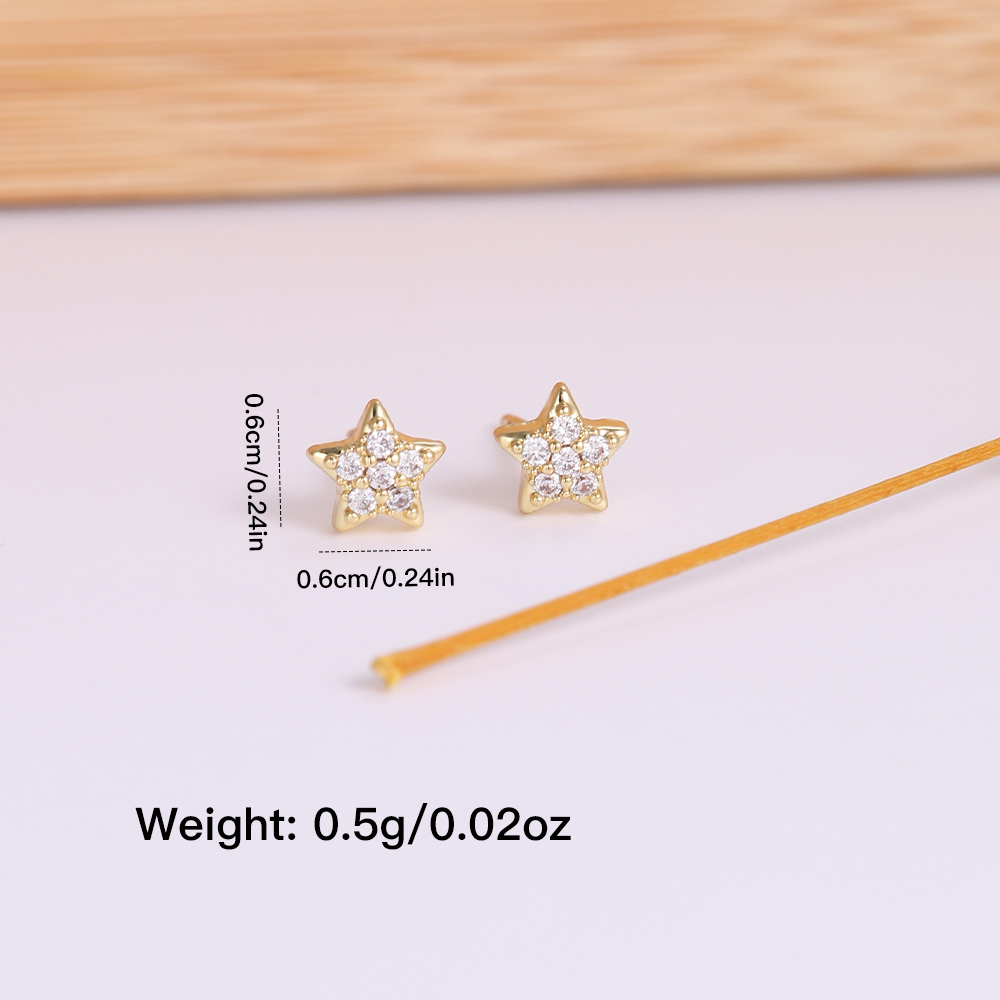 Copper 18K Gold Plated Sweet Simple Style Inlay Star Moon Zircon Ear Studs display picture 4