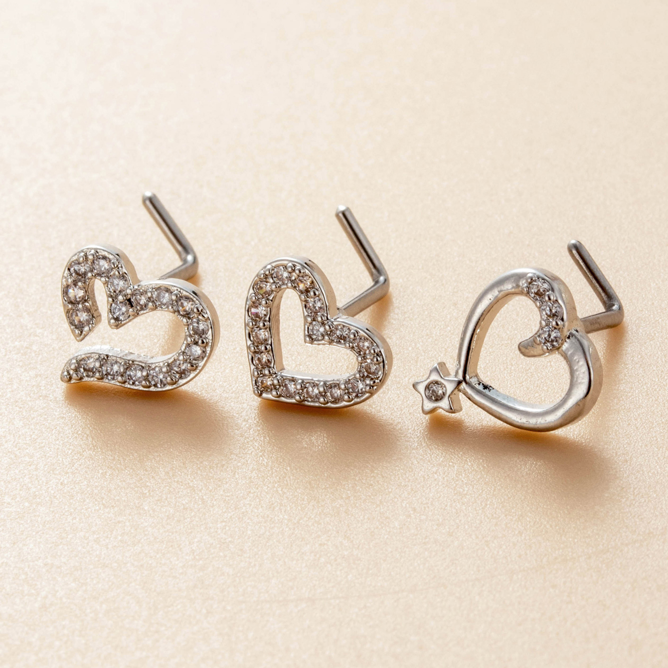 1 Piece Nose Rings & Studs Casual Simple Style Classic Style Heart Shape 316L Stainless Steel  Copper Inlay Zircon Nose Rings & Studs display picture 4