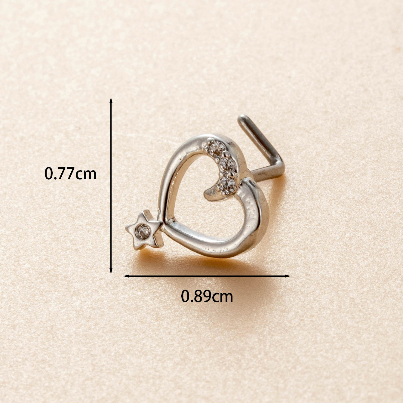 1 Piece Nose Rings & Studs Casual Simple Style Classic Style Heart Shape 316L Stainless Steel  Copper Inlay Zircon Nose Rings & Studs display picture 3