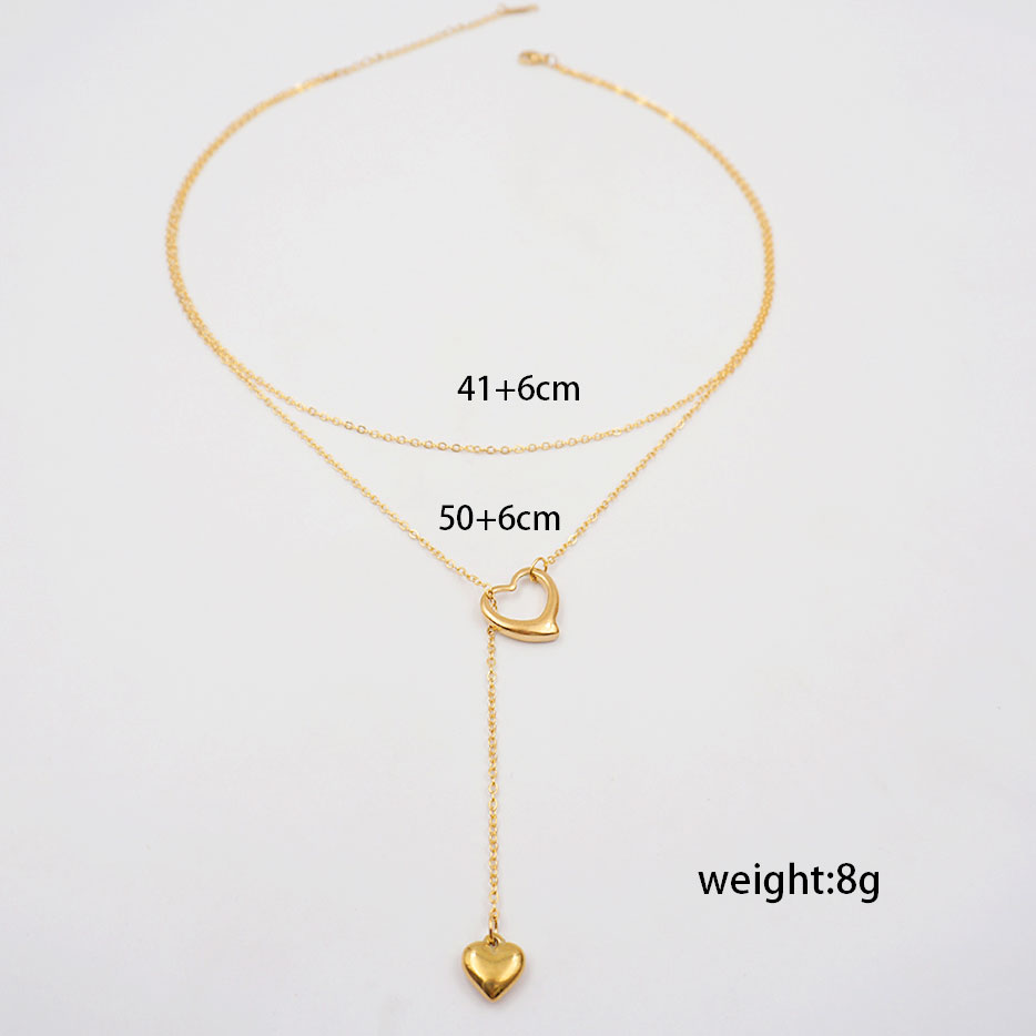 304 Stainless Steel Titanium Steel Gold Plated IG Style Casual Simple Style Handmade Hollow Out Heart Shape Double Layer Necklaces display picture 4