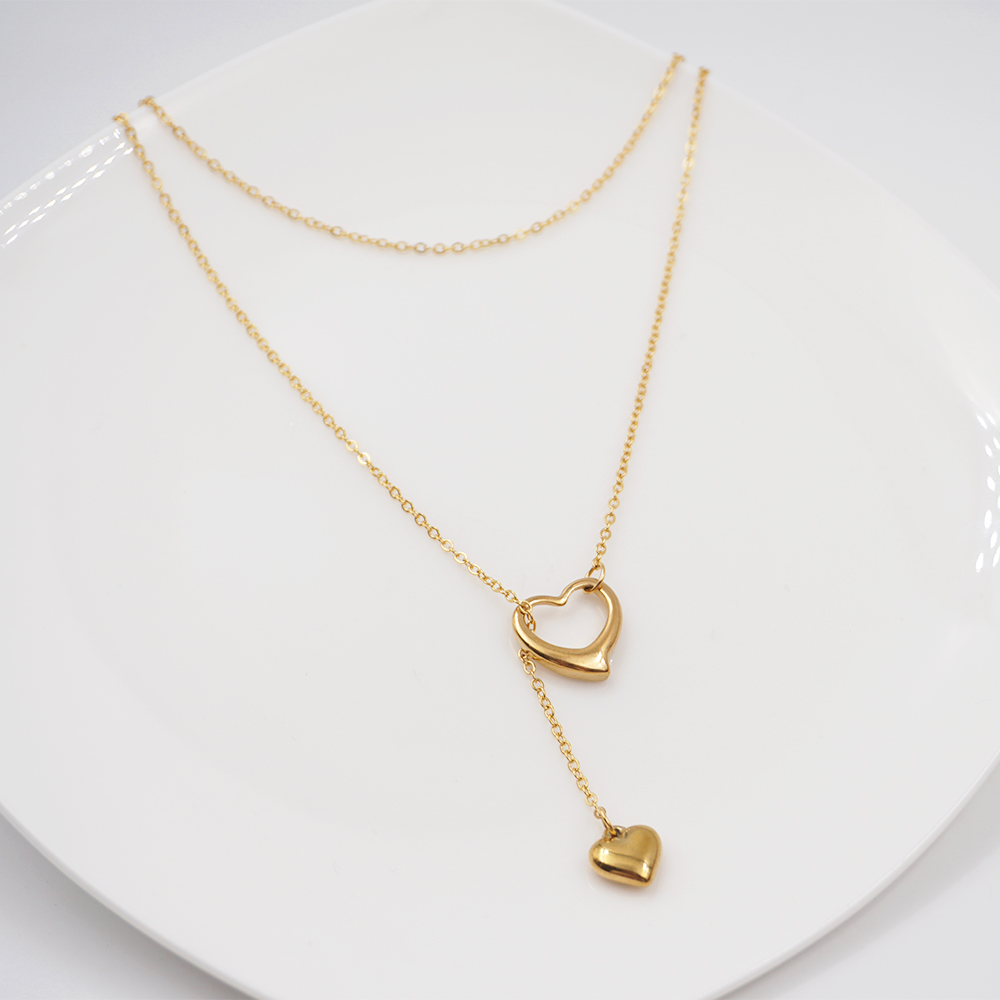 304 Stainless Steel Titanium Steel Gold Plated IG Style Casual Simple Style Handmade Hollow Out Heart Shape Double Layer Necklaces display picture 7
