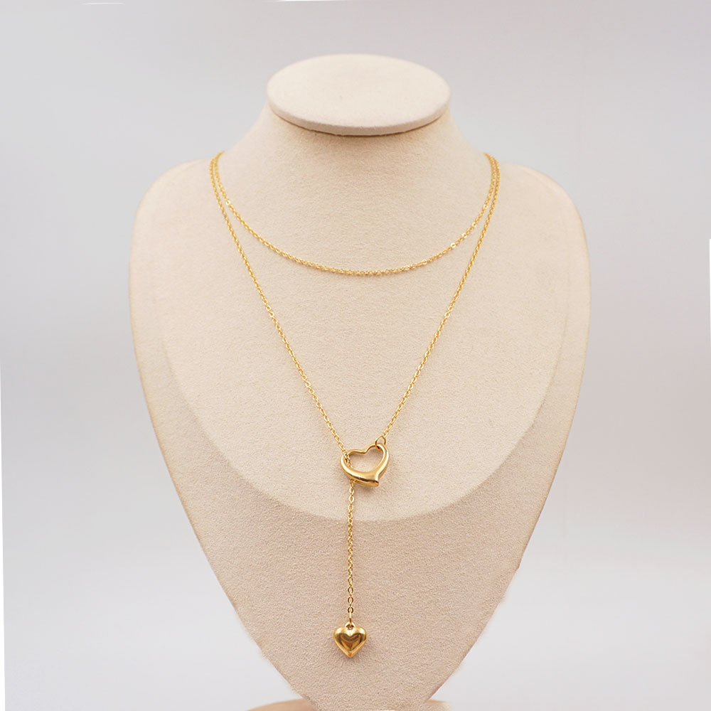 304 Stainless Steel Titanium Steel Gold Plated IG Style Casual Simple Style Handmade Hollow Out Heart Shape Double Layer Necklaces display picture 1