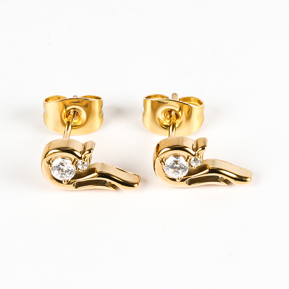 1 Pair Simple Style Classic Style Squirrel Polishing Inlay 304 Stainless Steel Zircon 18K Gold Plated Ear Studs display picture 5