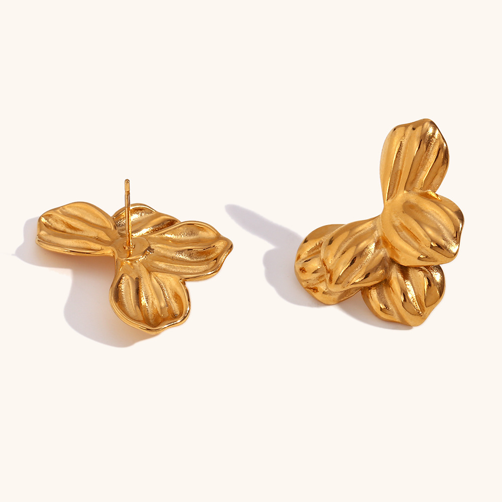 1 Pair Basic Vintage Style Commute Flower Plating 304 Stainless Steel 18K Gold Plated Ear Studs display picture 12