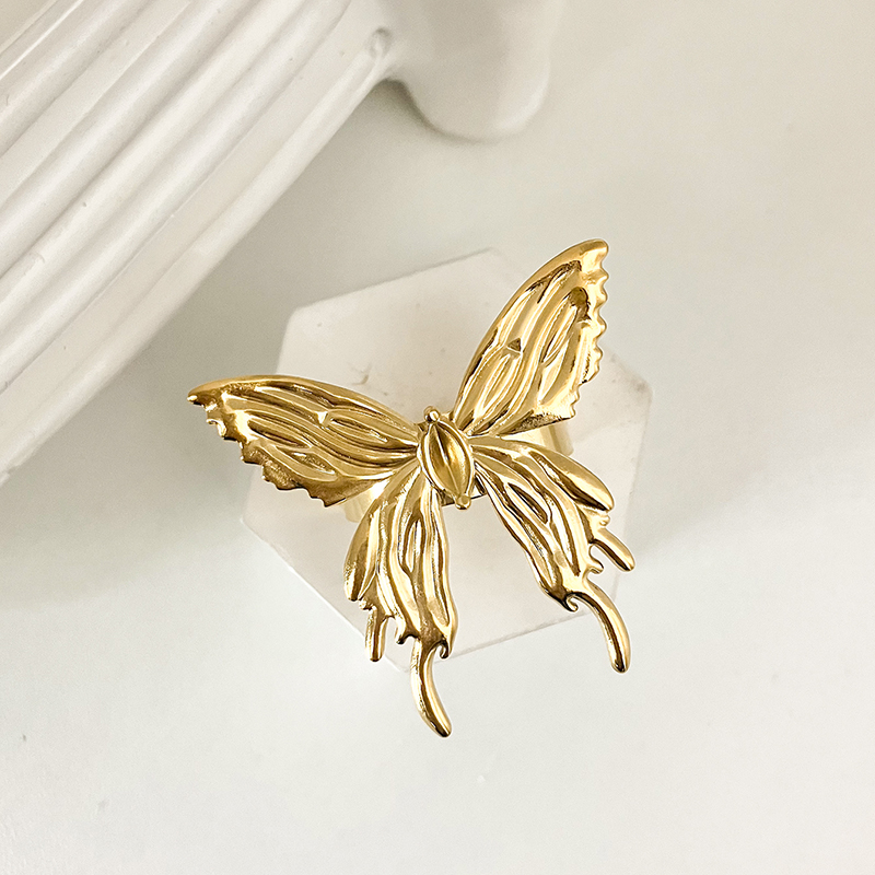 304 Stainless Steel 14K Gold Plated Sexy Sweet Commute Plating Inlay Flower Butterfly Pearl Zircon Rings display picture 2
