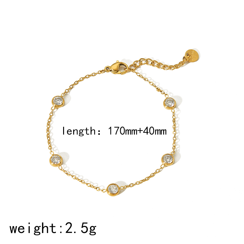 304 Stainless Steel 18K Gold Plated Simple Style Classic Style Plating Inlay Round Zircon Bracelets Necklace display picture 5
