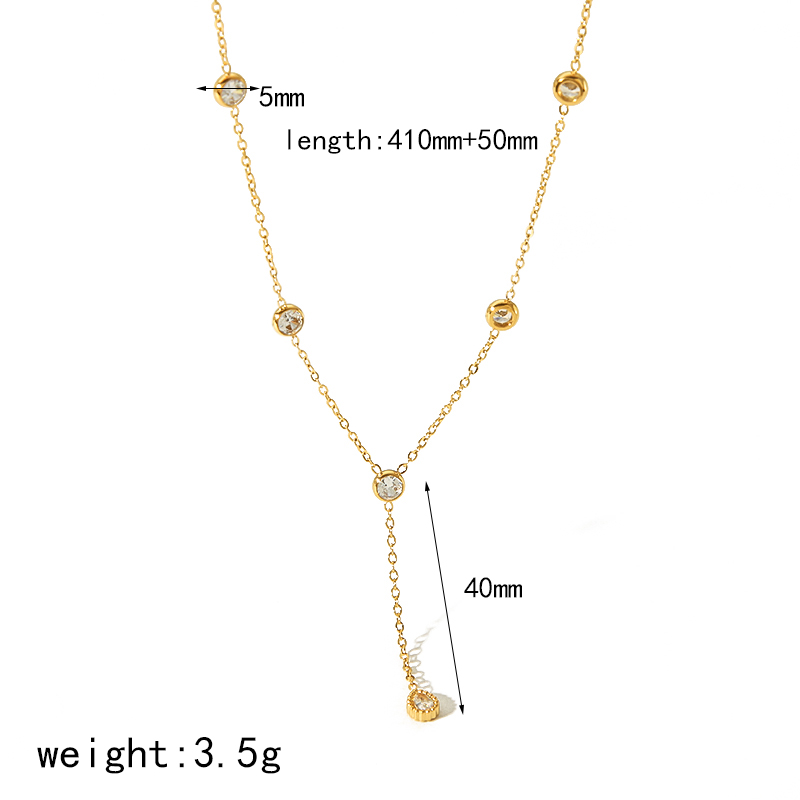 304 Stainless Steel 18K Gold Plated Simple Style Classic Style Plating Inlay Round Zircon Bracelets Necklace display picture 7