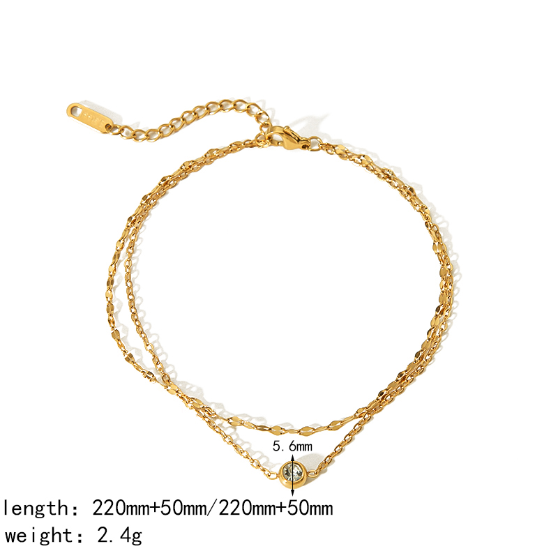 304 Stainless Steel 18K Gold Plated Simple Style Classic Style Plating Inlay Round Zircon Bracelets Necklace display picture 4