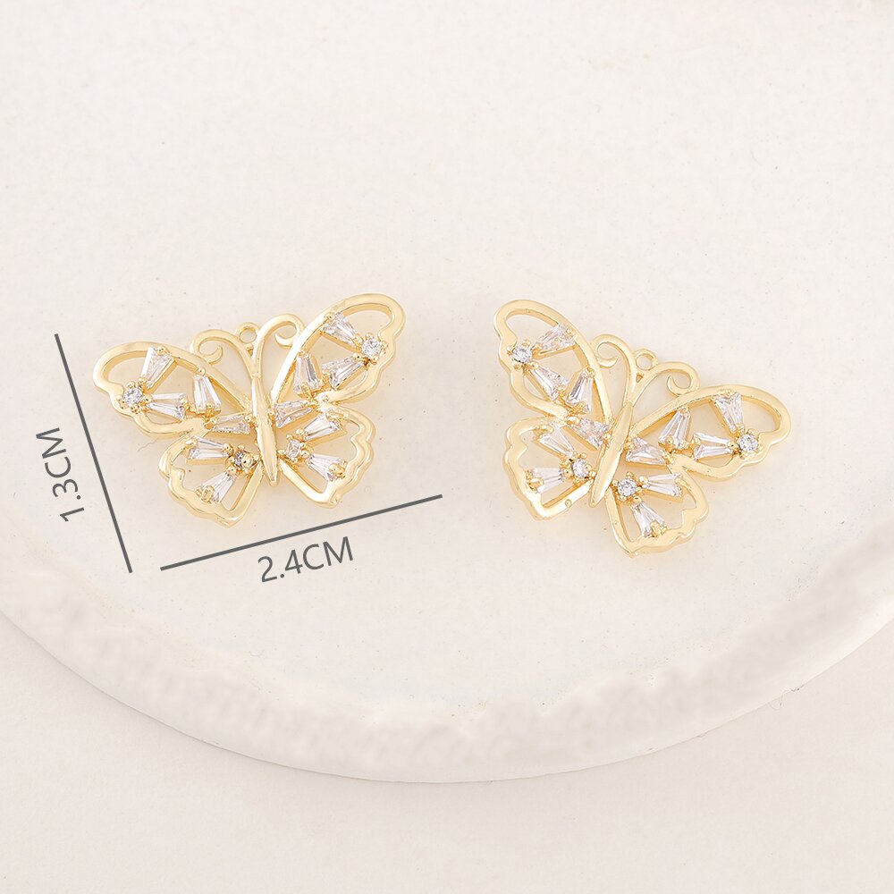 1 Piece 13 * 24mm Copper Zircon 18K Gold Plated Butterfly Polished Pendant display picture 2