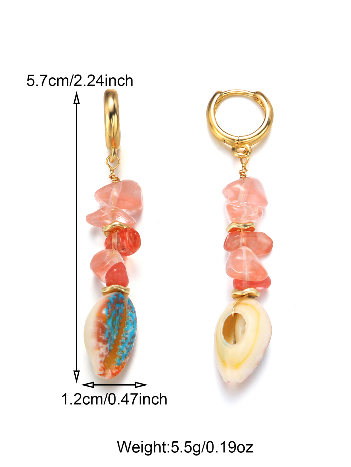 1 Pair Casual Beach Starfish Conch Shell Beaded Natural Stone 18K Gold Plated Drop Earrings display picture 3