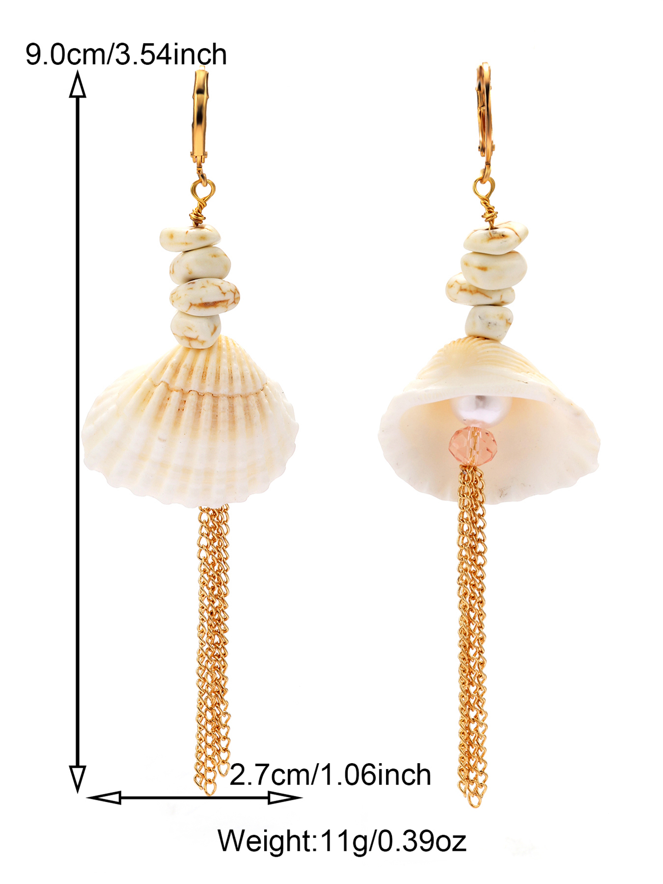 1 Pair Casual Beach Starfish Conch Shell Beaded Natural Stone 18K Gold Plated Drop Earrings display picture 9