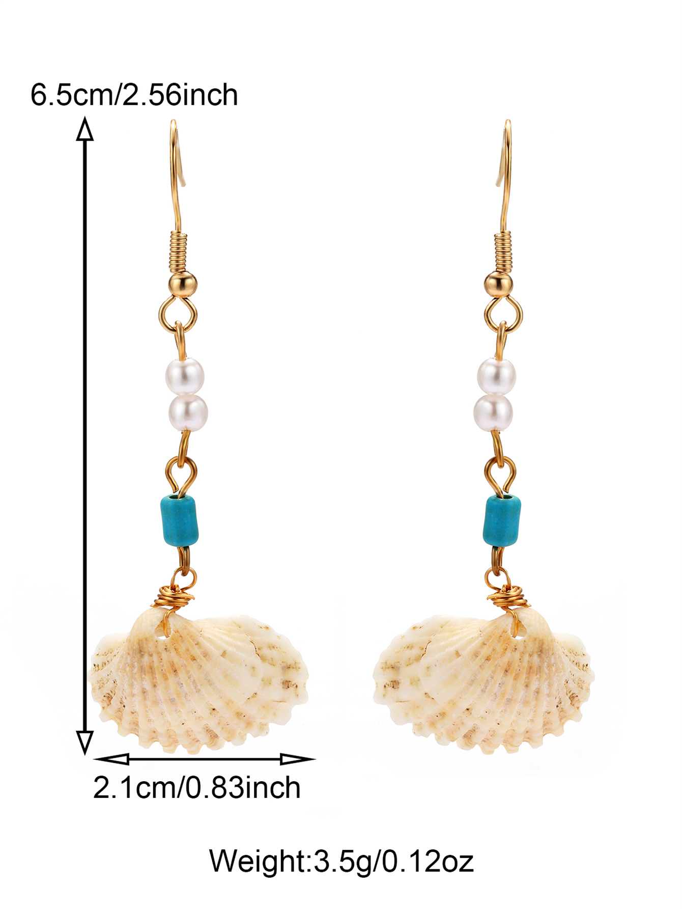 1 Pair Casual Beach Starfish Conch Shell Beaded Natural Stone 18K Gold Plated Drop Earrings display picture 11