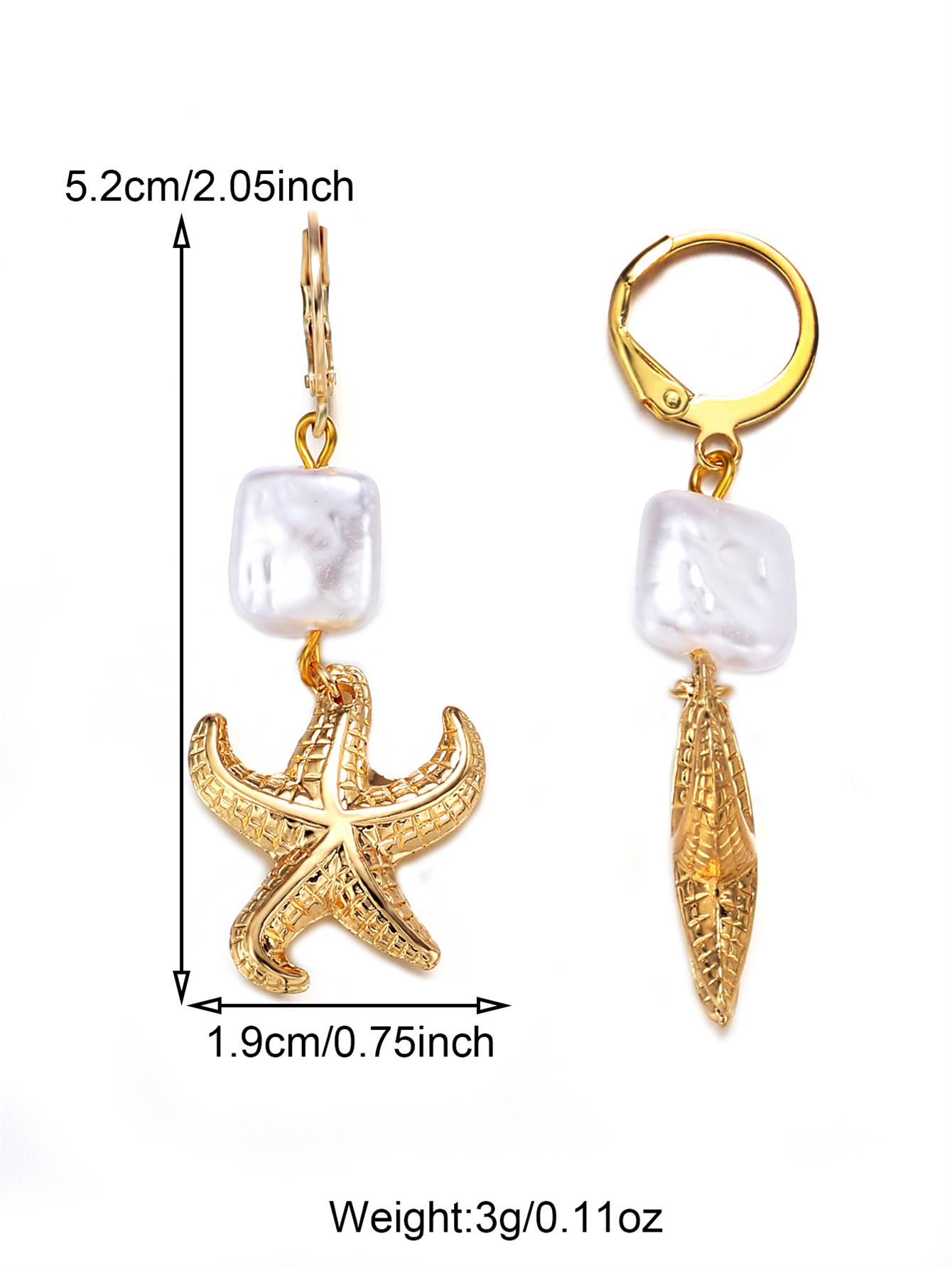 1 Pair Casual Beach Starfish Conch Shell Beaded Natural Stone 18K Gold Plated Drop Earrings display picture 15