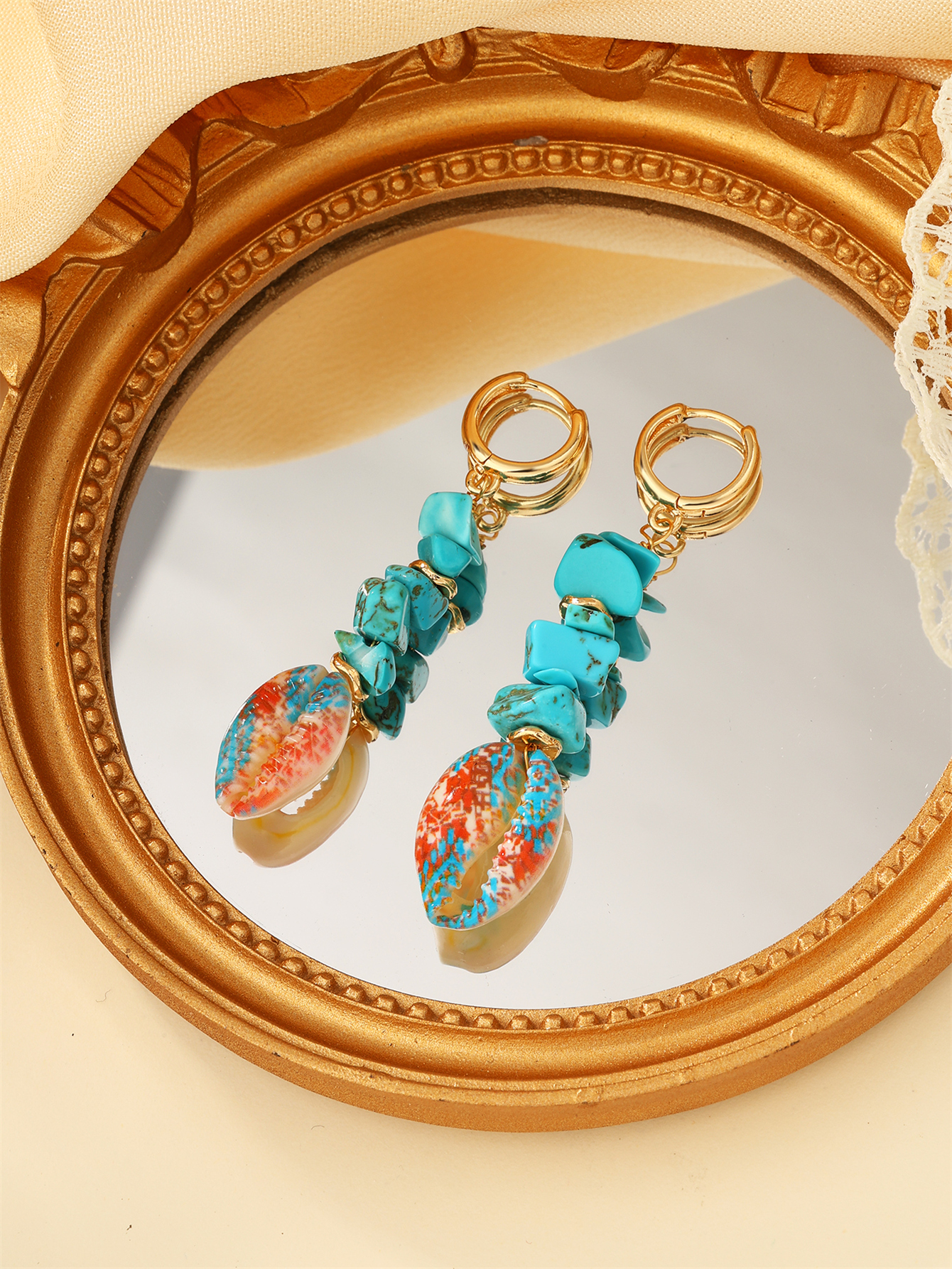 1 Pair Casual Beach Starfish Conch Shell Beaded Natural Stone 18K Gold Plated Drop Earrings display picture 8