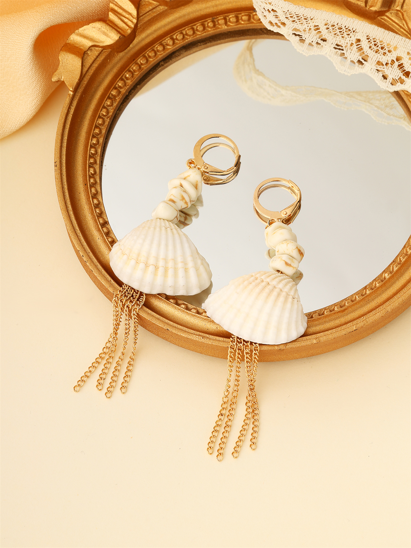 1 Pair Casual Beach Starfish Conch Shell Beaded Natural Stone 18K Gold Plated Drop Earrings display picture 10