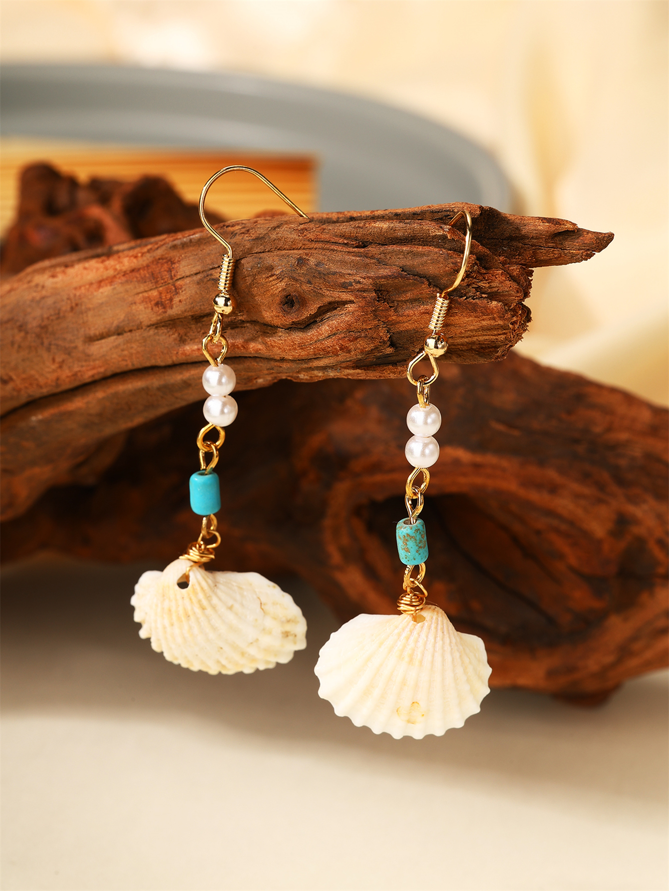 1 Pair Casual Beach Starfish Conch Shell Beaded Natural Stone 18K Gold Plated Drop Earrings display picture 12