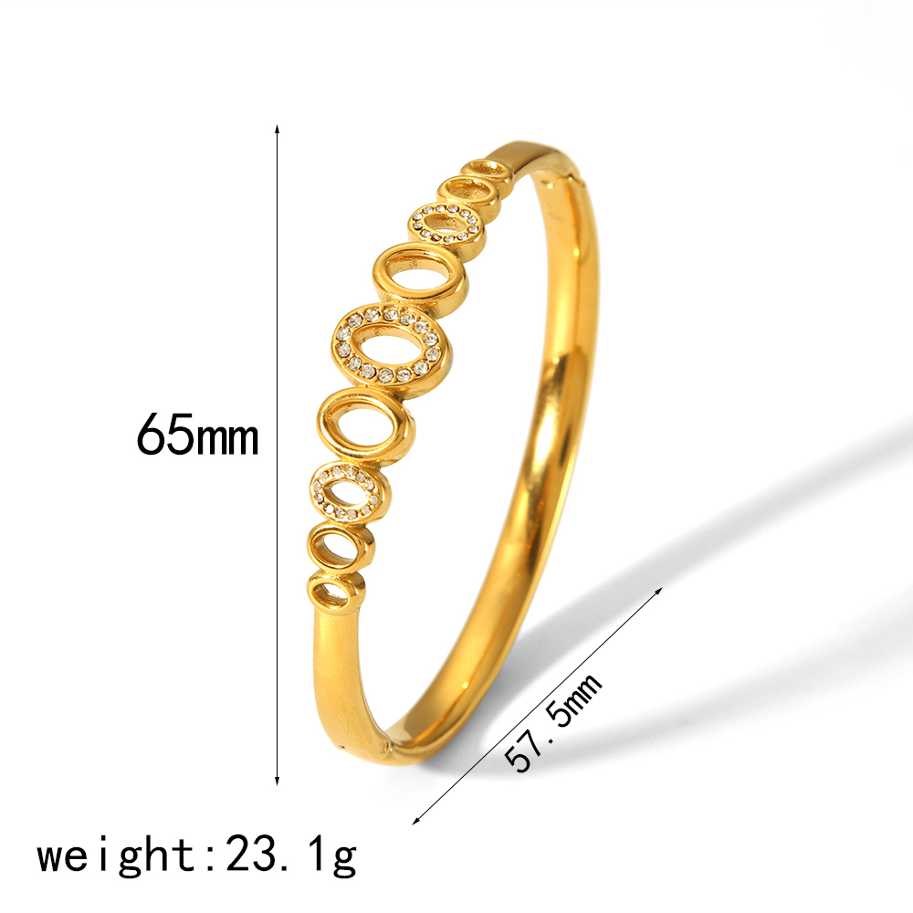 Vintage Style Roman Style Geometric 304 Stainless Steel 18K Gold Plated Zircon Bangle In Bulk display picture 8