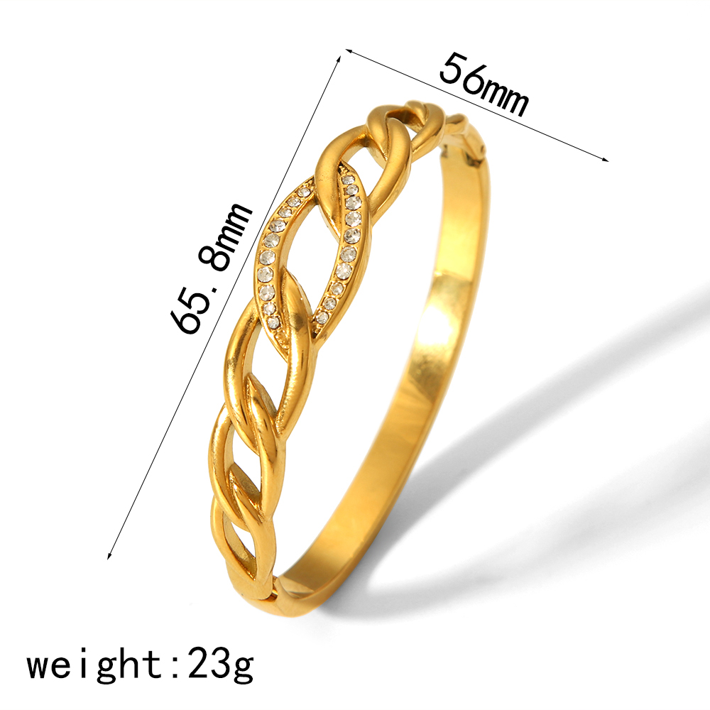 Vintage Style Roman Style Geometric 304 Stainless Steel 18K Gold Plated Zircon Bangle In Bulk display picture 13