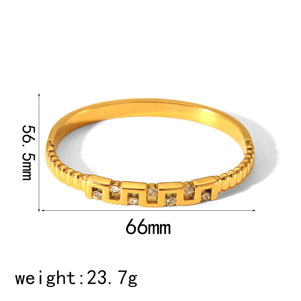 Vintage Style Roman Style Geometric 304 Stainless Steel 18K Gold Plated Zircon Bangle In Bulk display picture 11