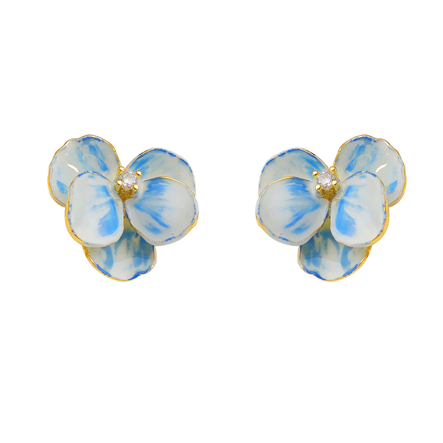 1 Pair Simple Style Classic Style Flower Enamel Inlay Copper Copper 18K Gold Plated Ear Studs display picture 1
