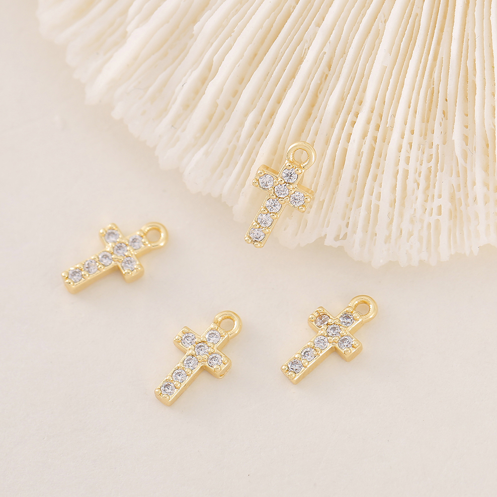 1 Piece 5 * 10mm Copper Zircon 18K Gold Plated Cross Polished Pendant display picture 5