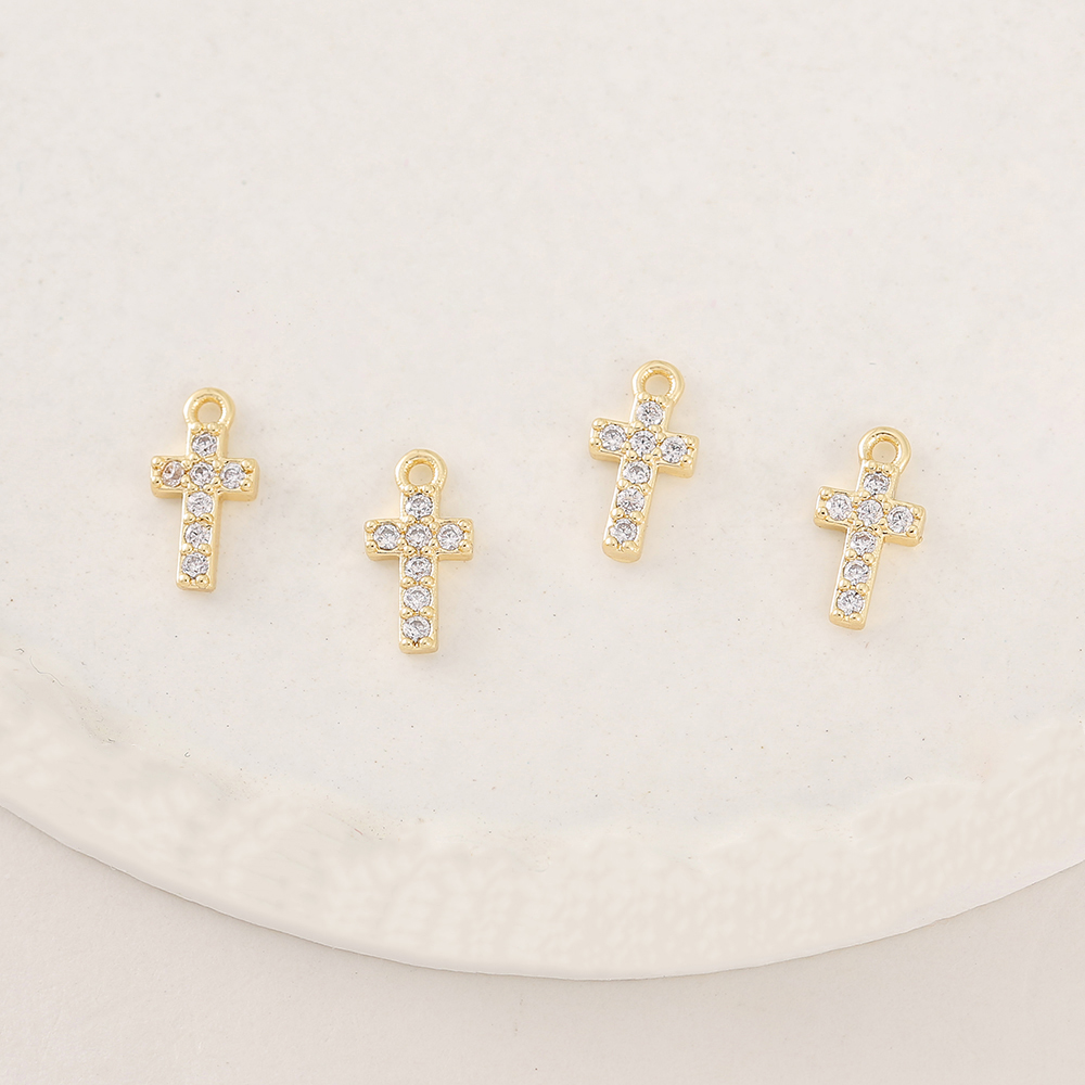 1 Piece 5 * 10mm Copper Zircon 18K Gold Plated Cross Polished Pendant display picture 4