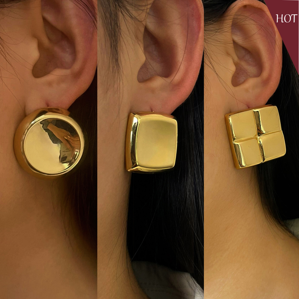 1 Pair Retro Simple Style Geometric Copper 18K Gold Plated Ear Studs display picture 3