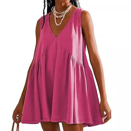 Women's Tea Dress Simple Style V Neck Ruched Sleeveless Solid Color Above Knee Holiday Travel Daily display picture 14