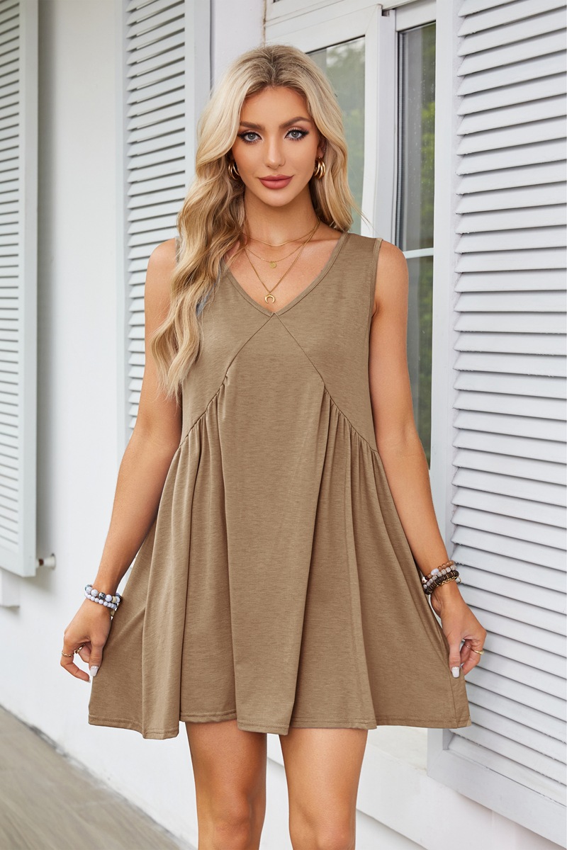 Women's Tea Dress Simple Style V Neck Ruched Sleeveless Solid Color Above Knee Holiday Travel Daily display picture 5