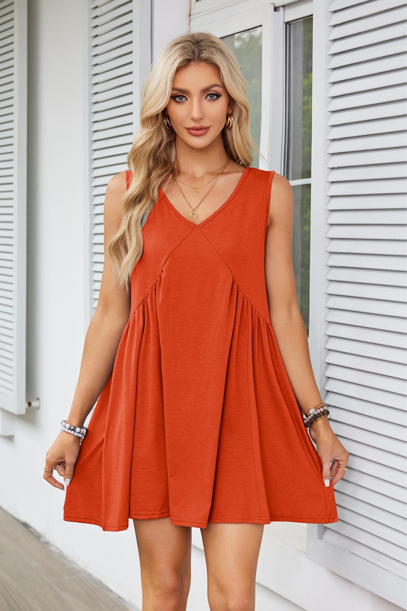 Women's Tea Dress Simple Style V Neck Ruched Sleeveless Solid Color Above Knee Holiday Travel Daily display picture 11
