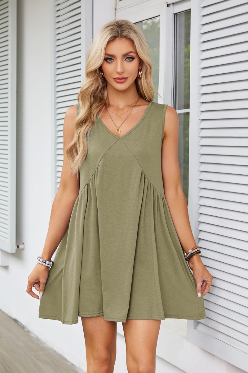 Women's Tea Dress Simple Style V Neck Ruched Sleeveless Solid Color Above Knee Holiday Travel Daily display picture 16