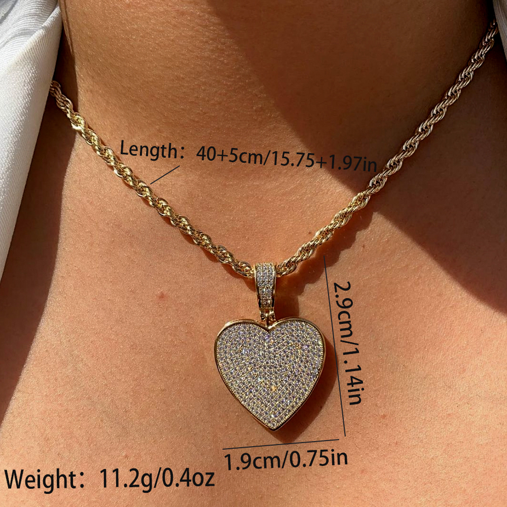 304 Stainless Steel Copper 18K Gold Plated Hip-Hop Simple Style Shiny Inlay Heart Shape Zircon Pendant Necklace display picture 4