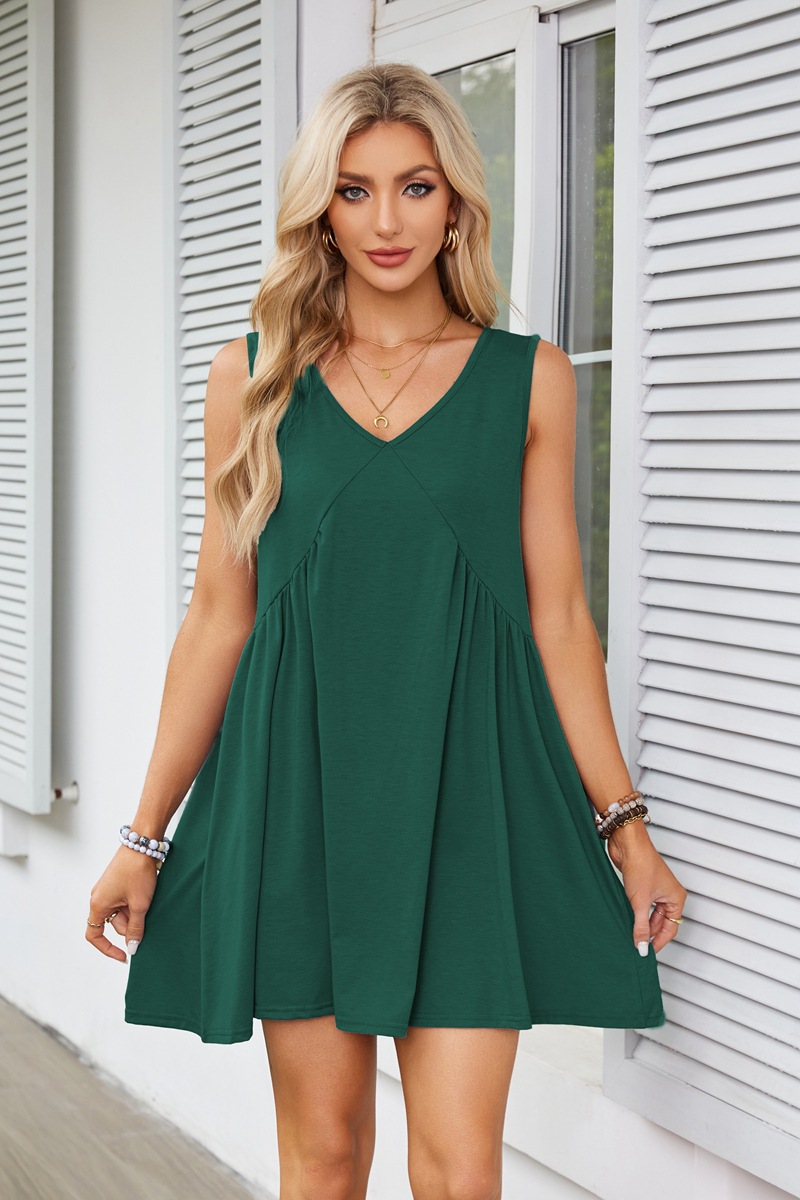 Women's Tea Dress Simple Style V Neck Ruched Sleeveless Solid Color Above Knee Holiday Travel Daily display picture 36