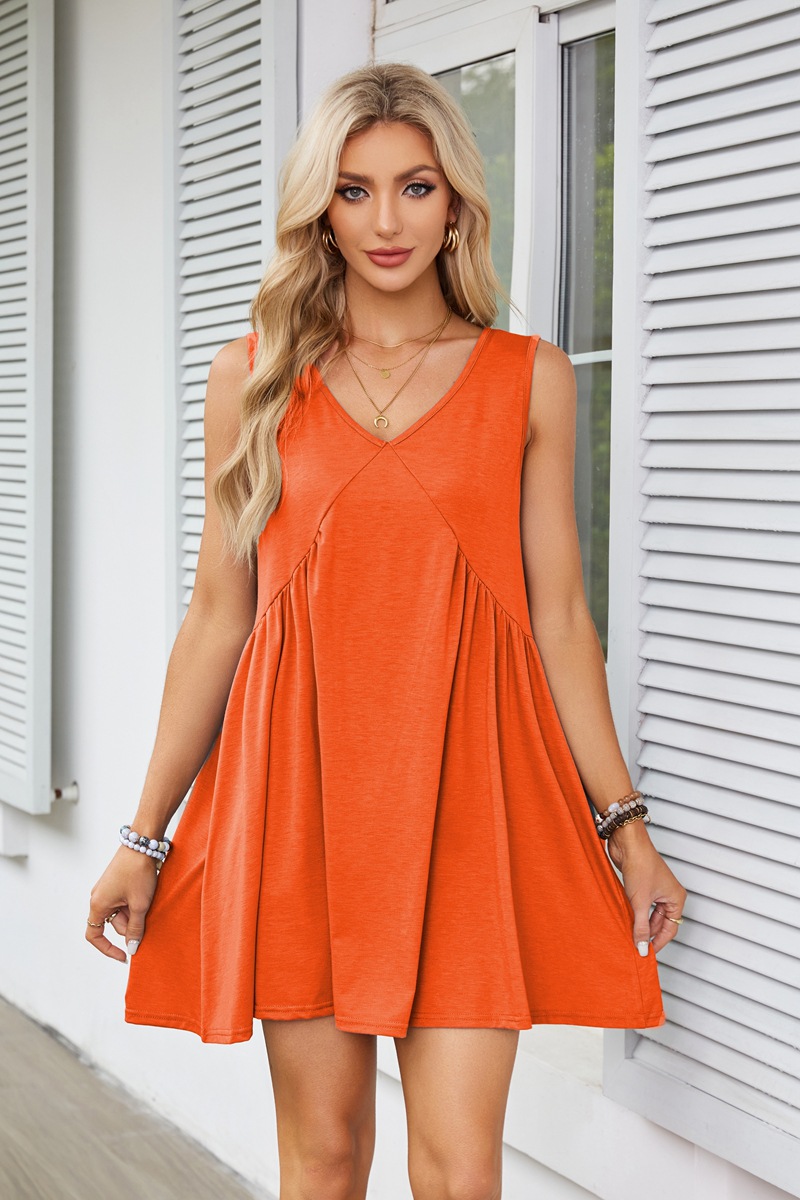 Women's Tea Dress Simple Style V Neck Ruched Sleeveless Solid Color Above Knee Holiday Travel Daily display picture 37