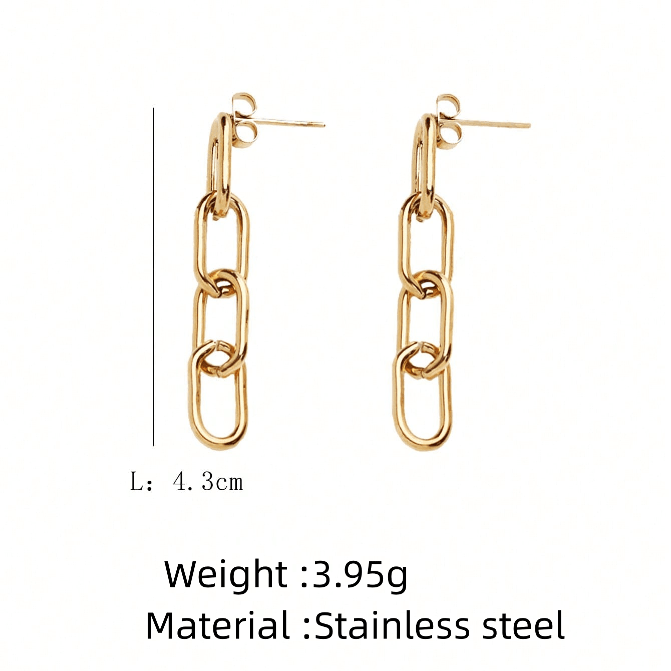 1 Pair Modern Style Classic Style Chain Polishing Plating 304 Stainless Steel 18K Gold Plated Drop Earrings display picture 3