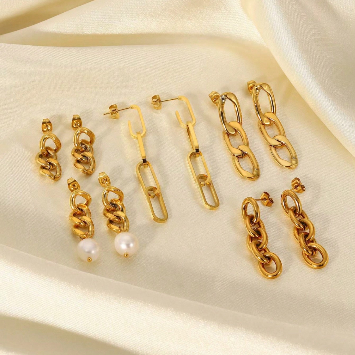 1 Pair Modern Style Classic Style Chain Polishing Plating 304 Stainless Steel 18K Gold Plated Drop Earrings display picture 2
