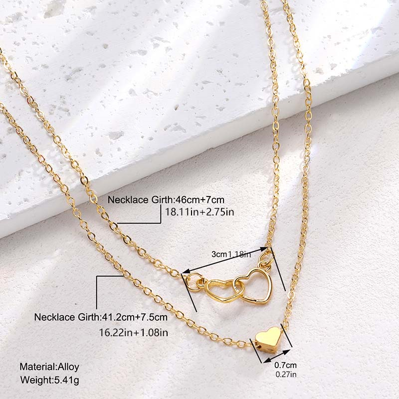 French Style Sweet Korean Style Double Heart Heart Shape Alloy Women's Double Layer Necklaces display picture 4