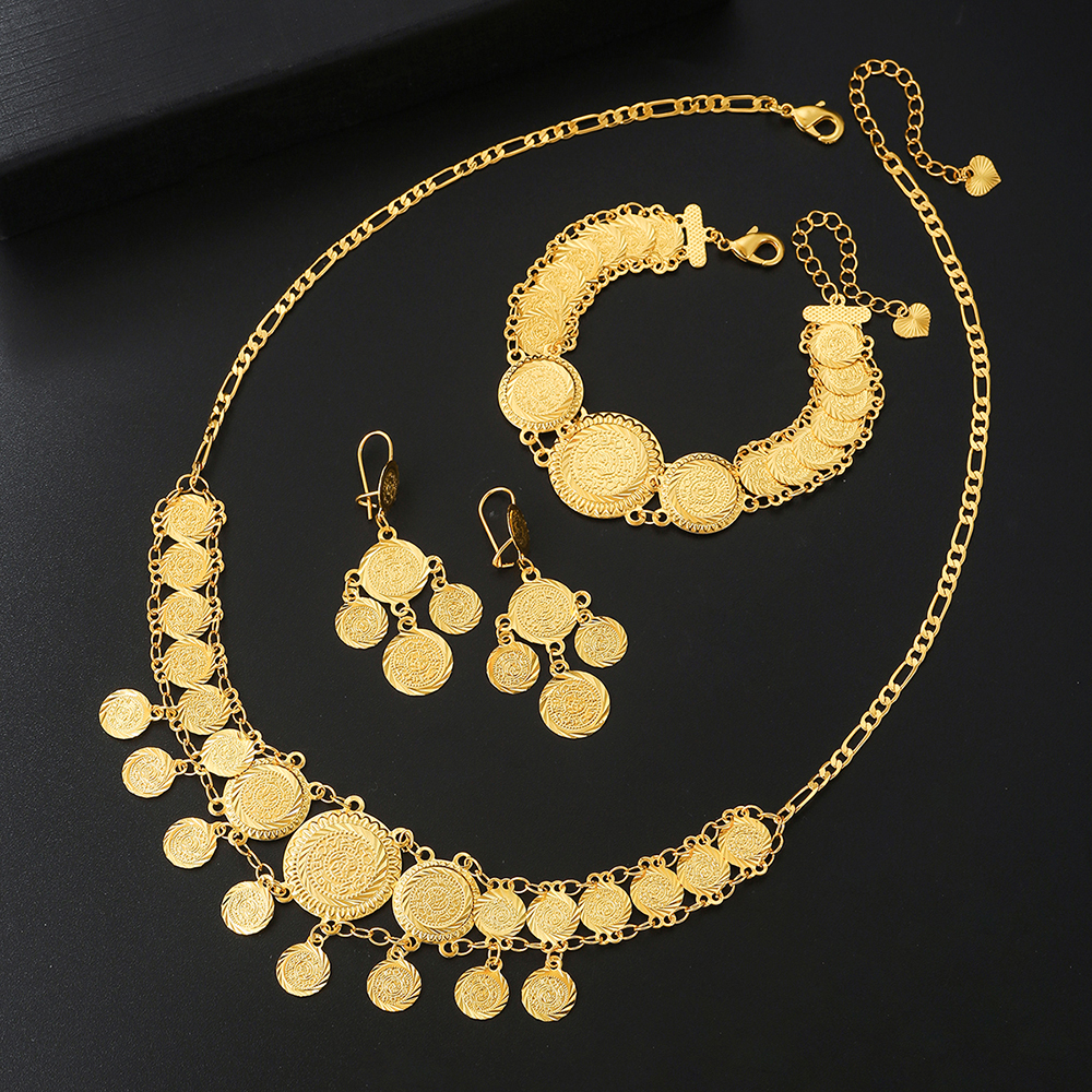 Copper 18K Gold Plated Vintage Style Classic Style Sequins Solid Color Jewelry Set display picture 2