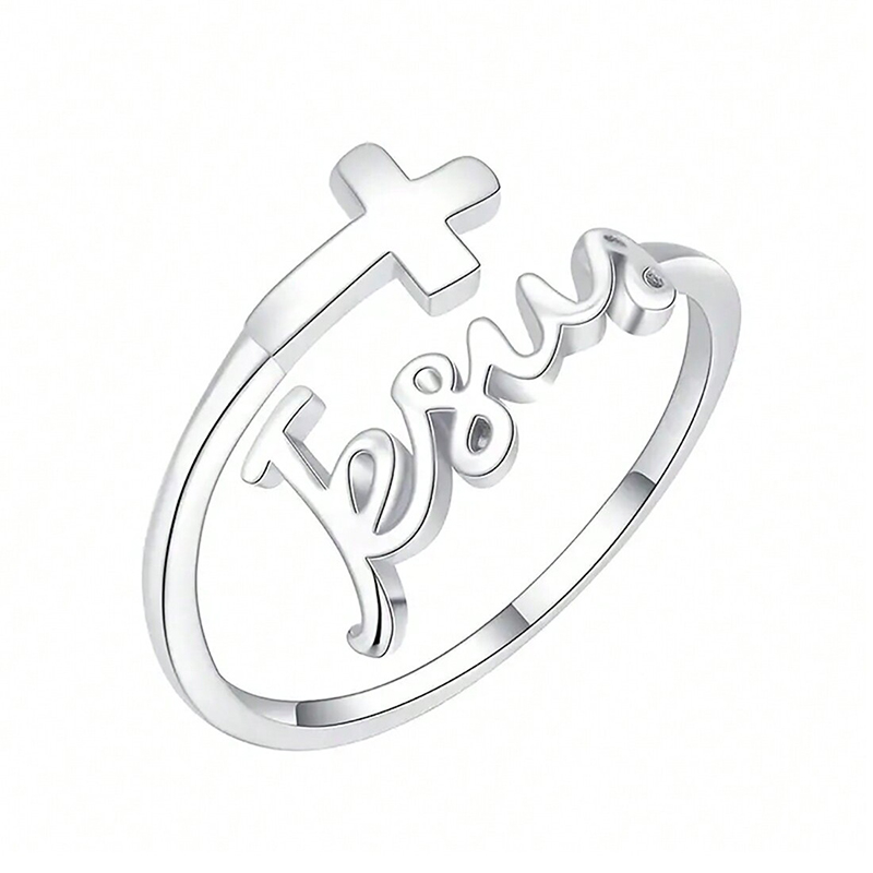 Simple Style Cross Letter Silver Plated Alloy Wholesale Open Rings display picture 1