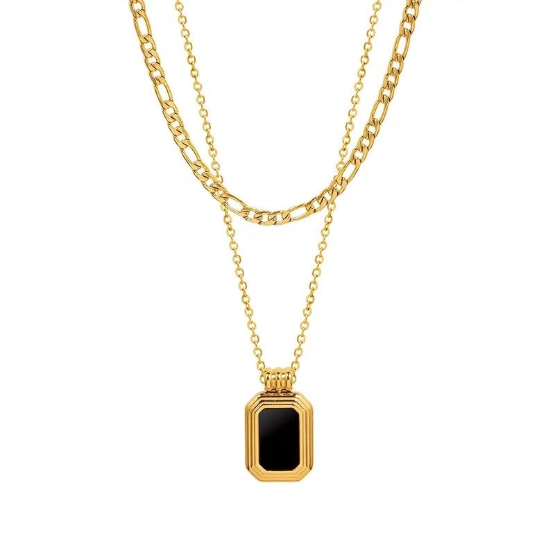 IG Style Simple Style Rectangle Resin Titanium Steel Inlay Resin 14K Gold Plated Unisex Layered Necklaces display picture 4