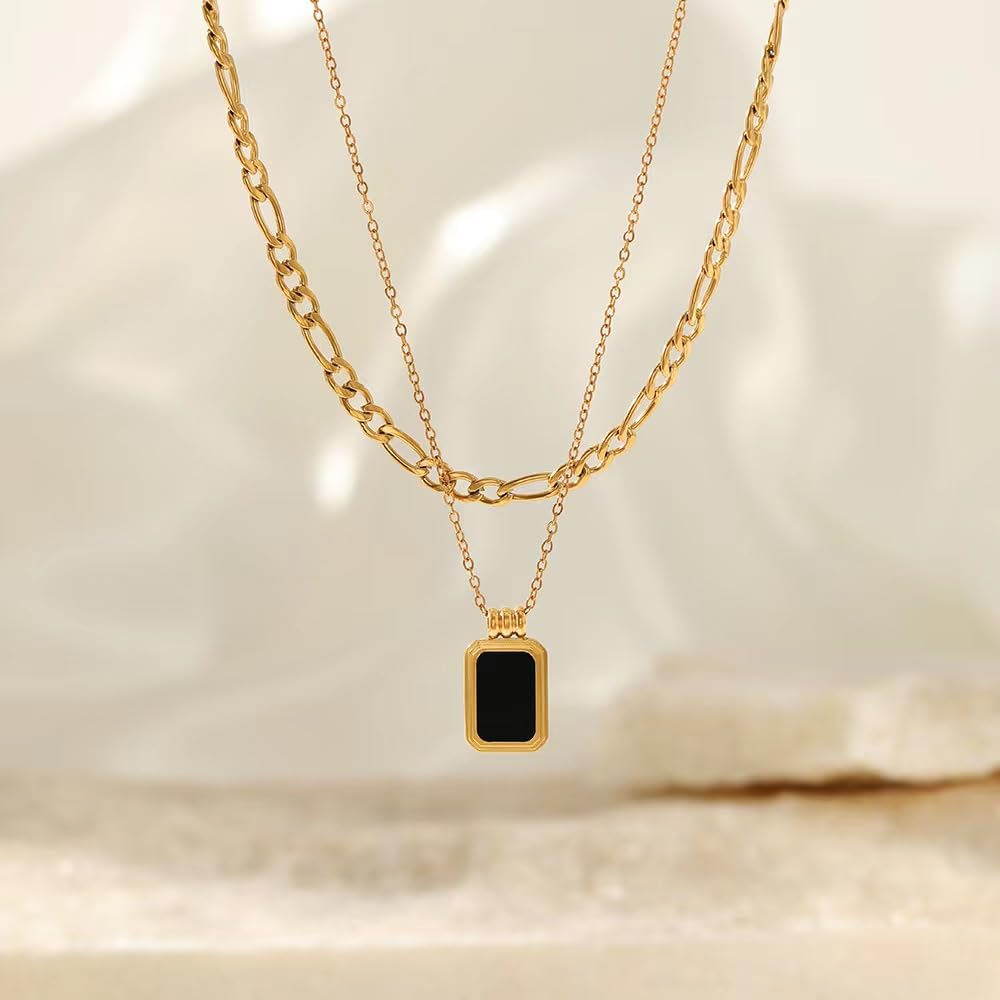 IG Style Simple Style Rectangle Resin Titanium Steel Inlay Resin 14K Gold Plated Unisex Layered Necklaces display picture 5