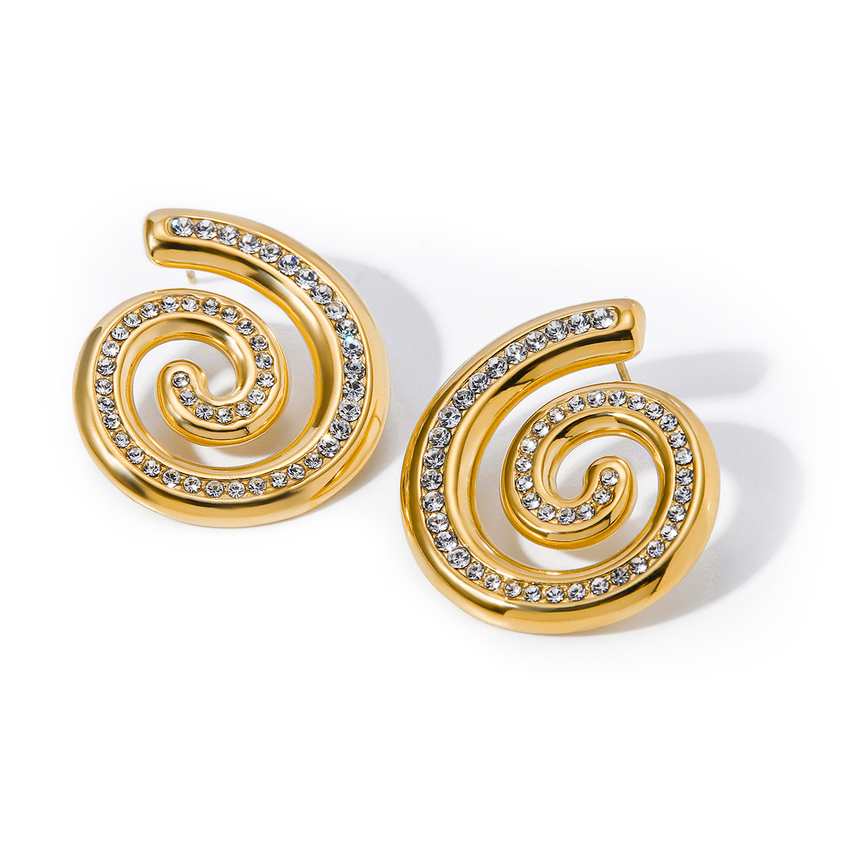 1 Pair Basic Modern Style Classic Style Spiral Plating Inlay 304 Stainless Steel Rhinestones 18K Gold Plated Ear Studs display picture 5