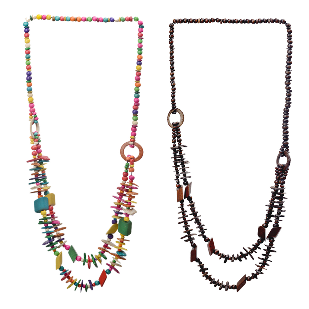 Vacation Sweet Color Block Wooden Beads Coconut Shell Charcoal Beaded Women's Layered Necklaces display picture 1
