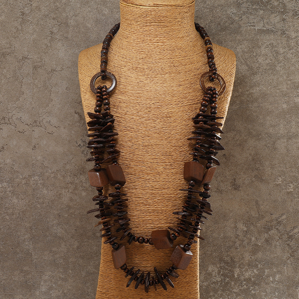 Vacation Sweet Color Block Wooden Beads Coconut Shell Charcoal Beaded Women's Layered Necklaces display picture 17