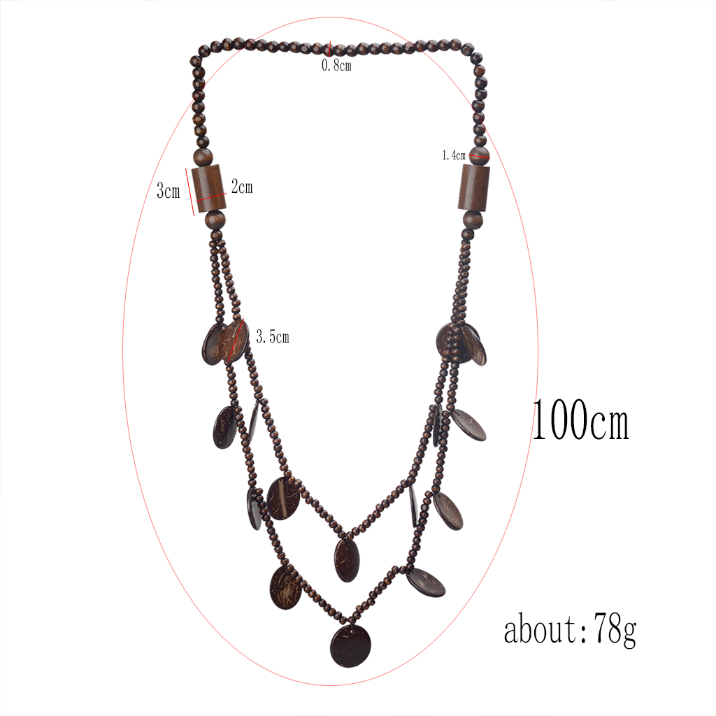 Vintage Style Ethnic Style Classic Style Geometric Round Wooden Beads Coconut Shell Charcoal Beaded Women's Double Layer Necklaces display picture 3