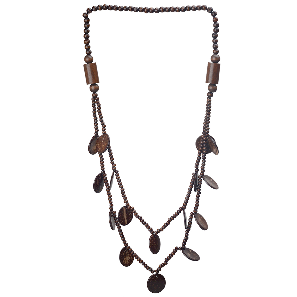 Vintage Style Ethnic Style Classic Style Geometric Round Wooden Beads Coconut Shell Charcoal Beaded Women's Double Layer Necklaces display picture 1