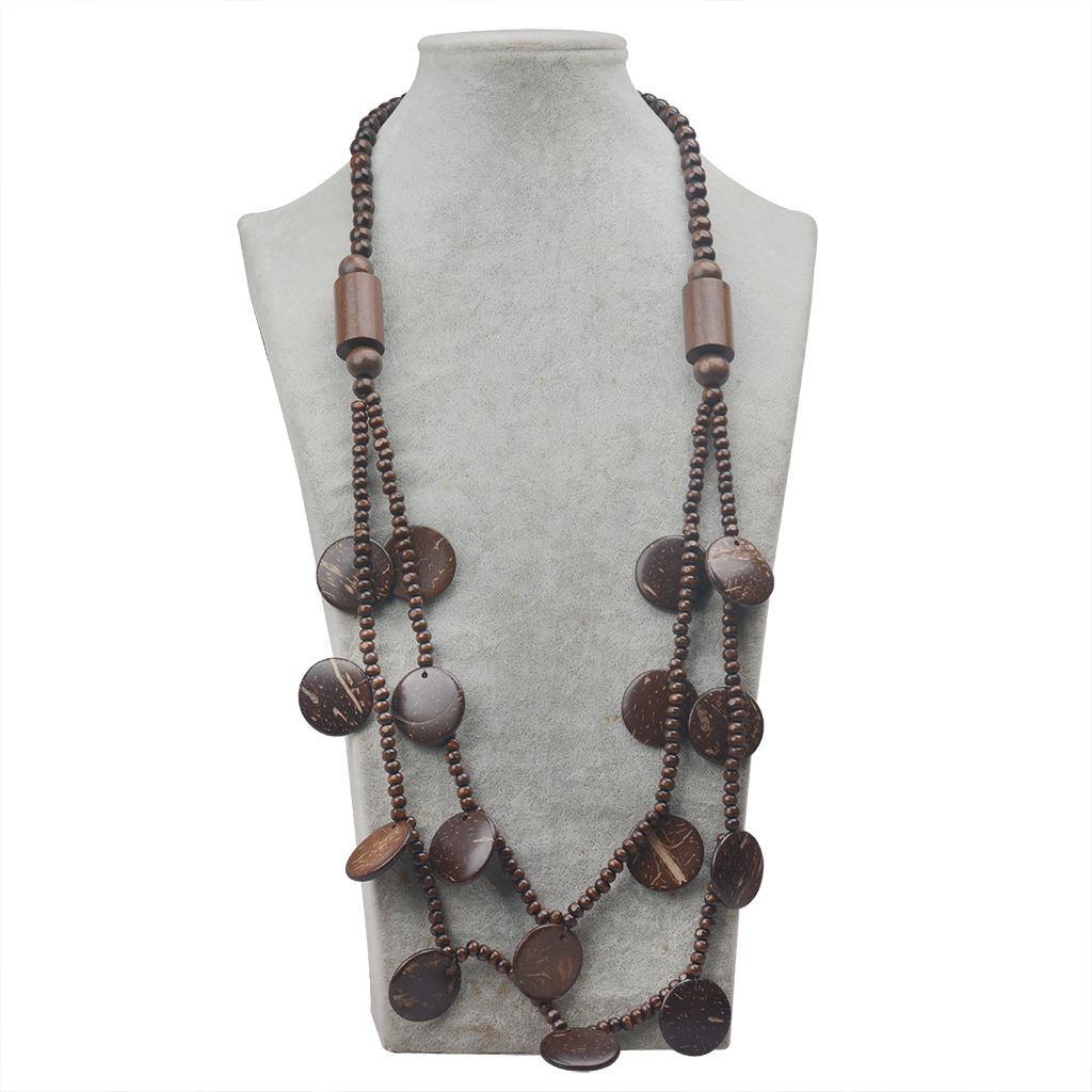 Vintage Style Ethnic Style Classic Style Geometric Round Wooden Beads Coconut Shell Charcoal Beaded Women's Double Layer Necklaces display picture 4