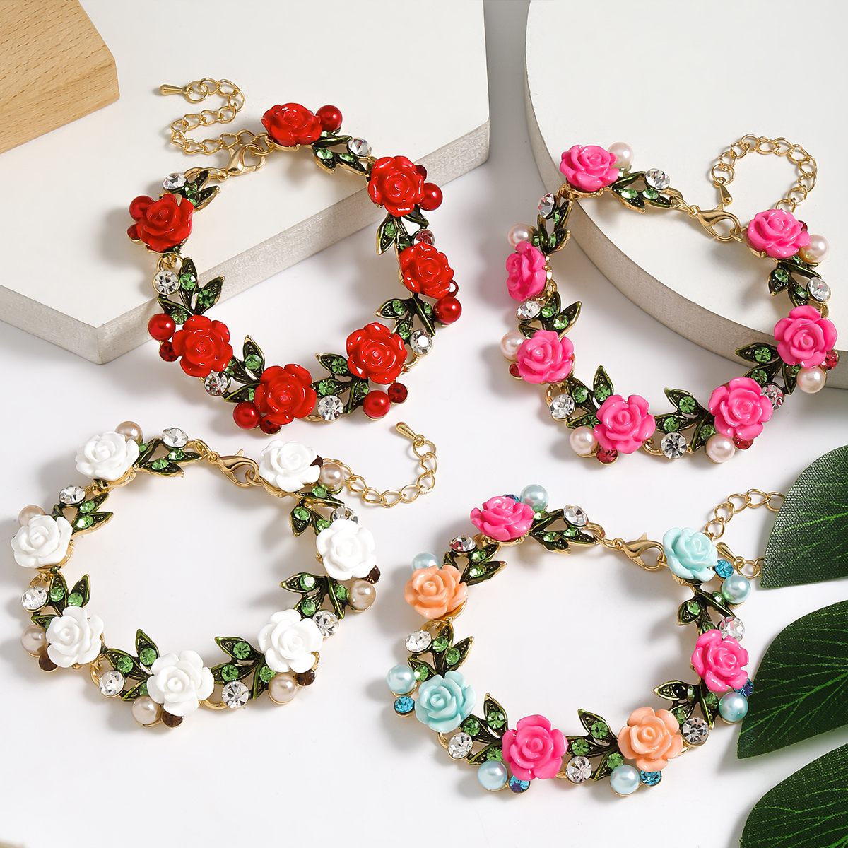Wholesale Jewelry Elegant Sweet Classic Style Water Droplets Flower Alloy Rhinestones Inlay Bracelets display picture 8