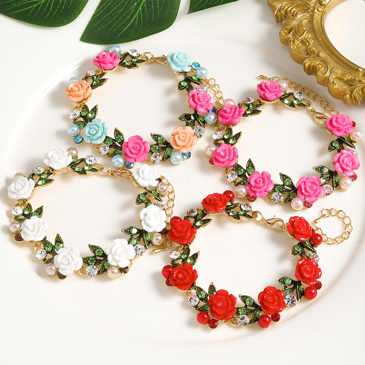 Wholesale Jewelry Elegant Sweet Classic Style Water Droplets Flower Alloy Rhinestones Inlay Bracelets display picture 9