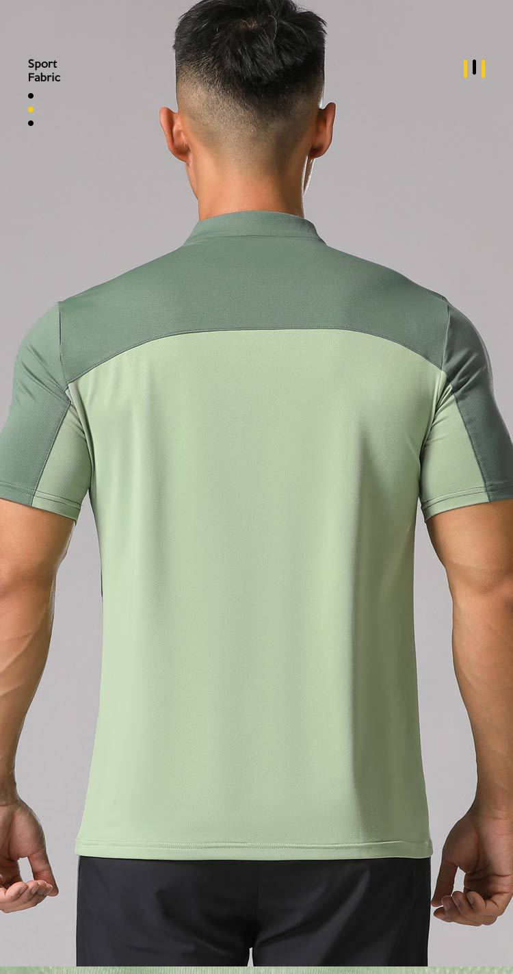 Hommes Des Sports Bloc De Couleur Mélange De Fibres Chimiques Polyester Col Montant Active Tops T-Shirt display picture 2